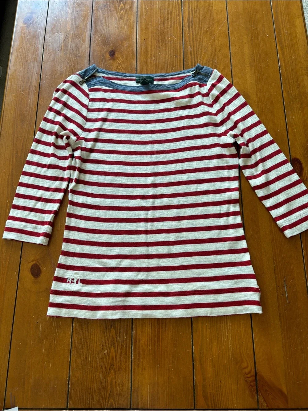 Vintage LRL Ralph Lauren Nautical Red & White Striped Tee Women’s Size PS